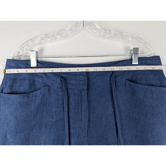 Jones New York Pants Woman Plus Size 16W Blue 100% Linen Cropped Wide Leg - Picture 3 of 9